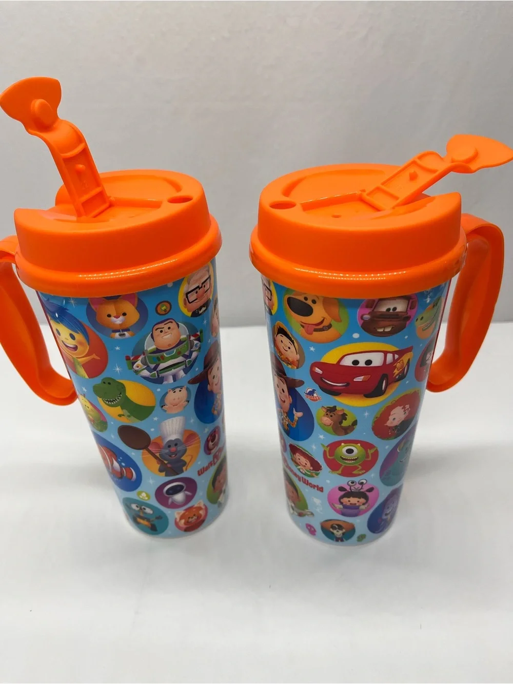 Disney Blue Character Travel Tumblers with Orange Lids - Set of 2